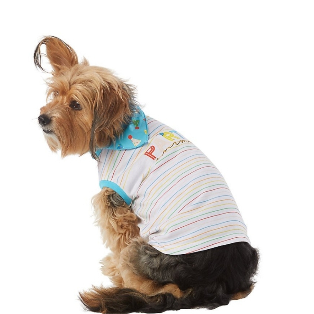 New Top Paw Birthday Party Animal Dog Tee & Bandana Set Size Small